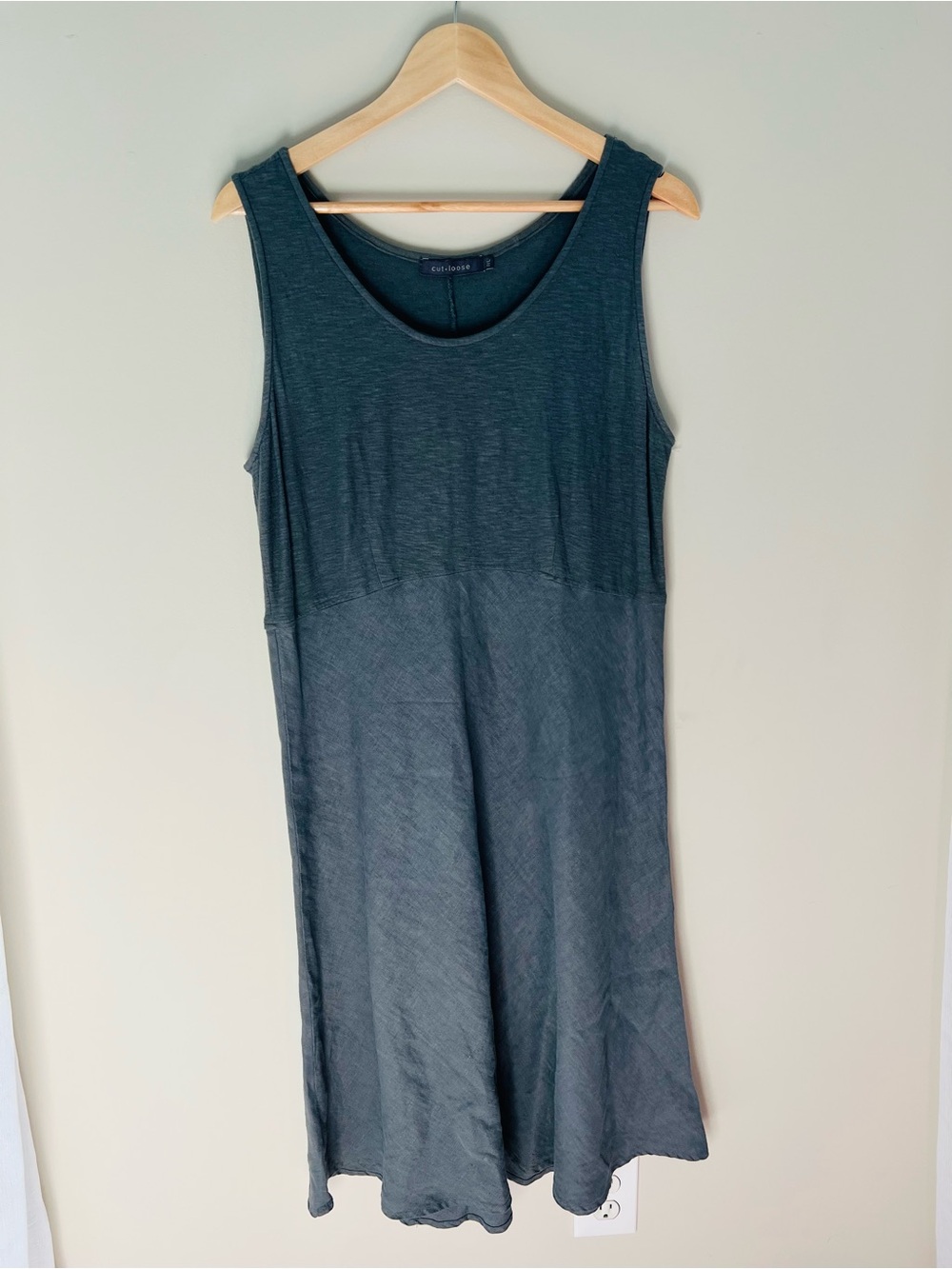 Cut Loose Cotton linen midi tank fit flare dress Petite Large Gray cottagecore